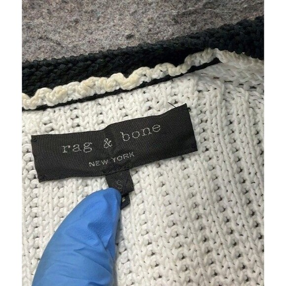 Rag & Bone Talia V-Neck Sweater White Black Trim Cotton Size Small Runway Style - Picture 10 of 10